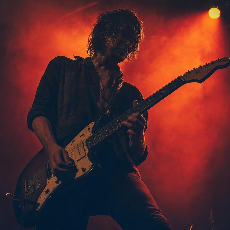 Independent rock guitarist on stage